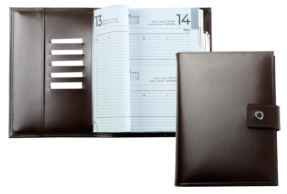 Buchkalender (auswechselbar) DIN A5 für 2025 + 2026, Cambridge Top Grain Leder, dunkelbraun