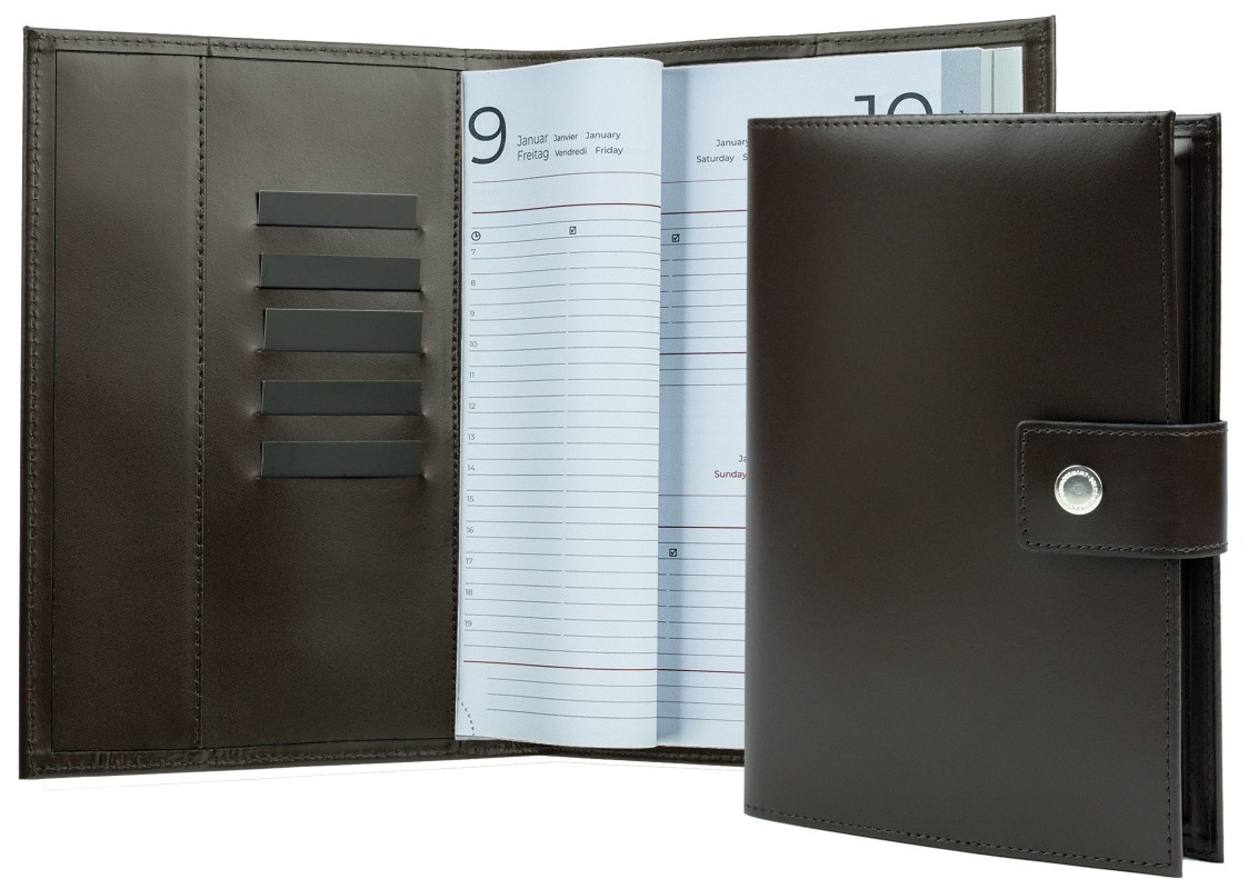Buchkalender (auswechselbar) DIN A5 für 2026 + 2027, Cambridge Top Grain Leder, dunkelbraun