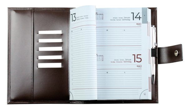 Buchkalender (auswechselbar) DIN A5 für 2025 + 2026, Cambridge Top Grain Leder, dunkelbraun