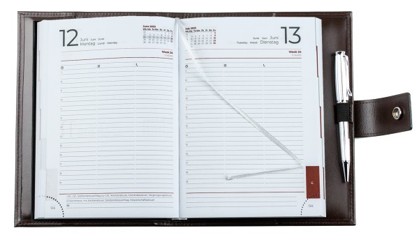 Buchkalender (auswechselbar) DIN A5 für 2025 + 2026, Cambridge Top Grain Leder, dunkelbraun