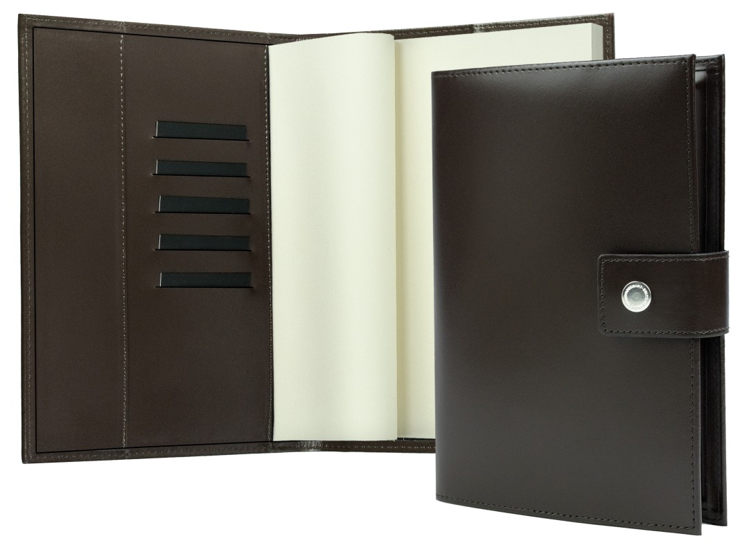 Notizbuch DIN A5 mit Druckknopf | Echtleder | CAMBRIDGE dunkelbraun