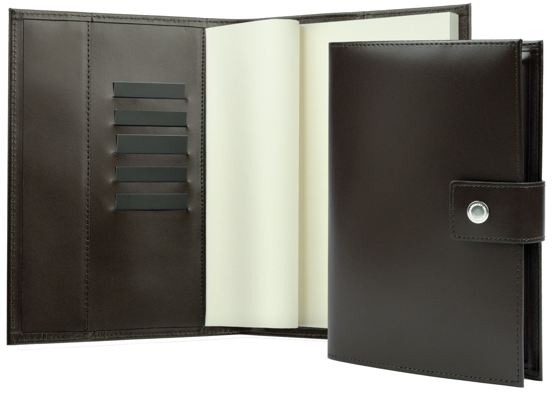 Notizbuch DIN A5 mit Druckknopf | Echtleder | CAMBRIDGE dunkelbraun