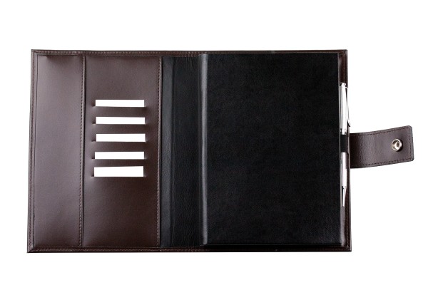 Notizbuch DIN A5 (auswechselbar) mit Verschlusslasche, CAMBRIDGE Top Grain Leder dunkelbraun