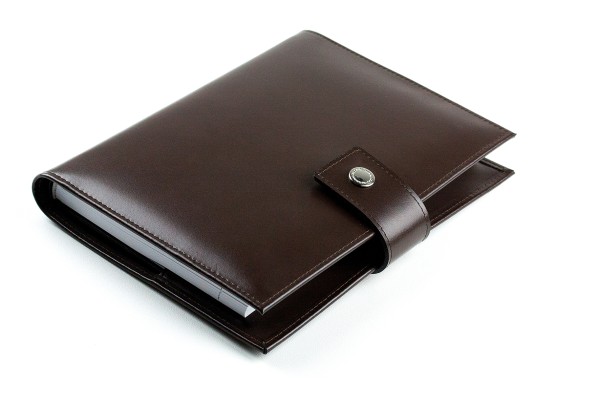 Notizbuch DIN A5 (auswechselbar) mit Verschlusslasche, CAMBRIDGE Top Grain Leder dunkelbraun
