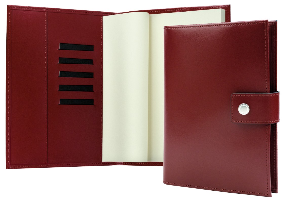 Notizbuch DIN A5 mit Druckknopf | Echtleder | CAMBRIDGE rot
