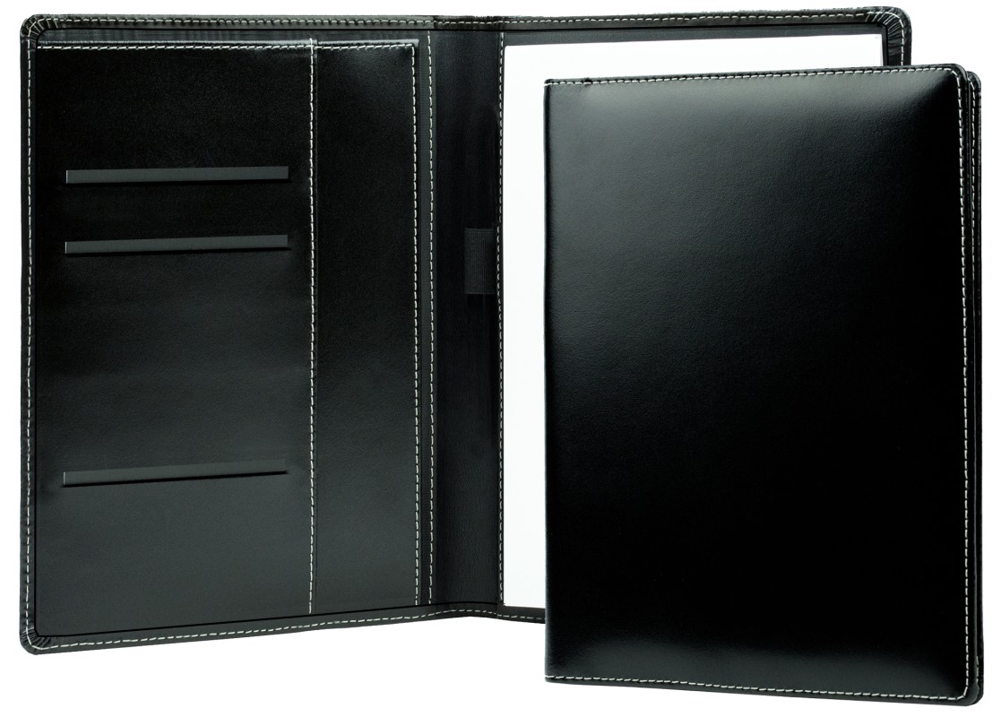 Schreibmappe DIN A5, incl. Memoblock CAMBRIDGE Top Grain Leder mit heller Kontrastnaht schwarz