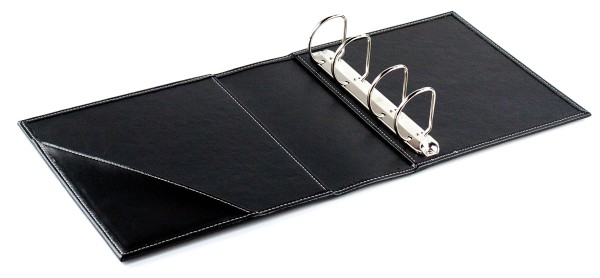 Ordner Ringbuch DIN A5 XXL CAMBRIDGE Top Grain Rindspaltleder schwarz