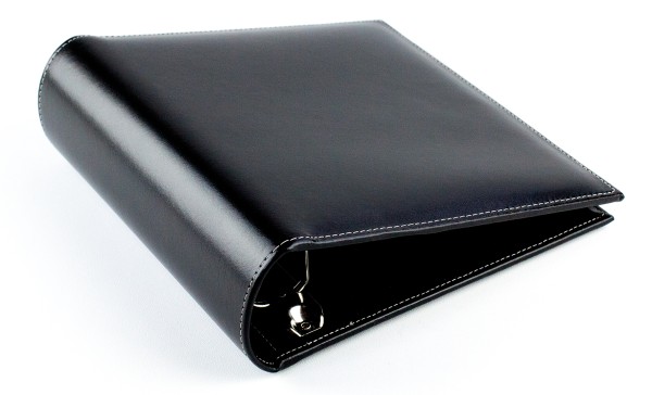 Ordner Ringbuch DIN A5 XXL CAMBRIDGE Top Grain Rindspaltleder schwarz