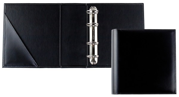 Ordner Ringbuch DIN A5 XXL CAMBRIDGE Top Grain Rindspaltleder schwarz