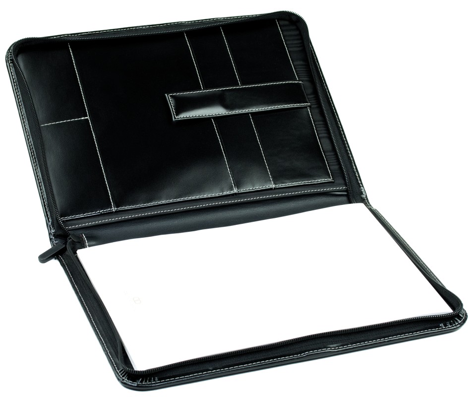Reißverschluss Schreibmappe DIN A4, incl. Memoblock CAMBRIDGE Top Grain Rindleder schwarz