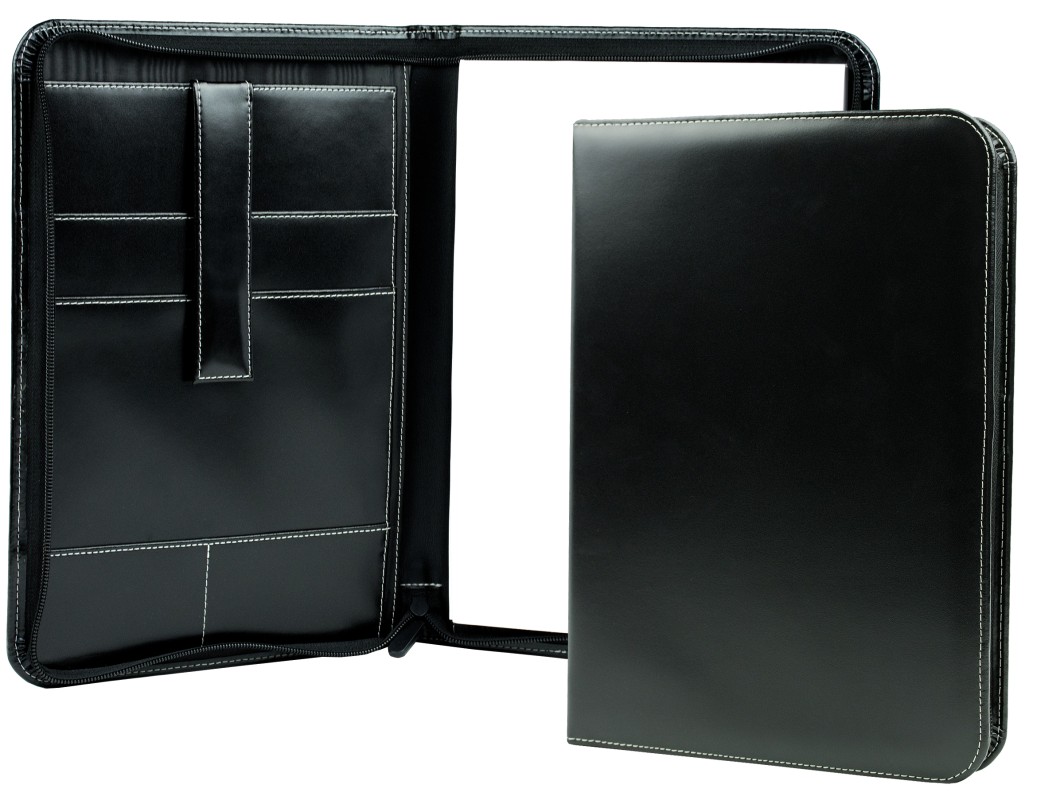 Reißverschluss Schreibmappe DIN A4, incl. Memoblock CAMBRIDGE Top Grain Rindleder schwarz