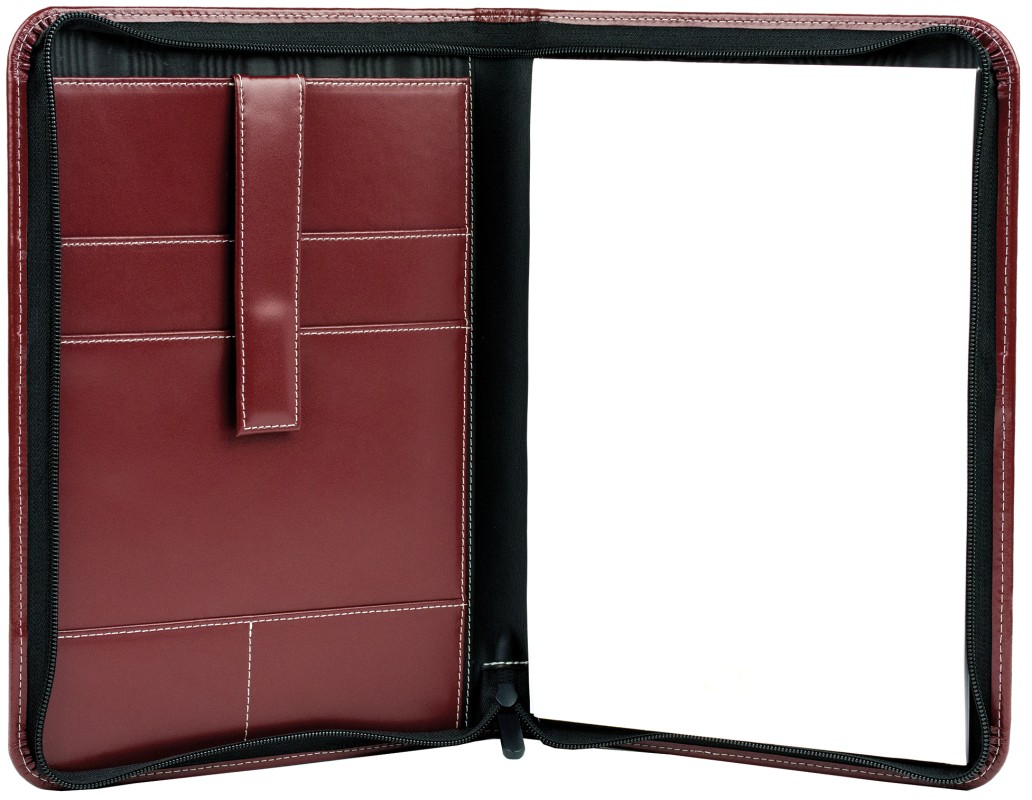 Reißverschluss Schreibmappe DIN A4, incl. Memoblock CAMBRIDGE Top Grain Rindleder rot