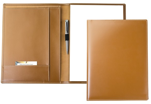 Schreibmappe DIN A4, incl. Memoblock CAMBRIDGE Top Grain Rindleder hellbraun