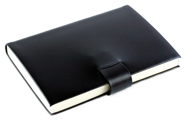 Notizbuch DIN A5 gebunden mit Verschlusslasche, CAMBRIDGE Top Grain Rindspaltleder schwarz