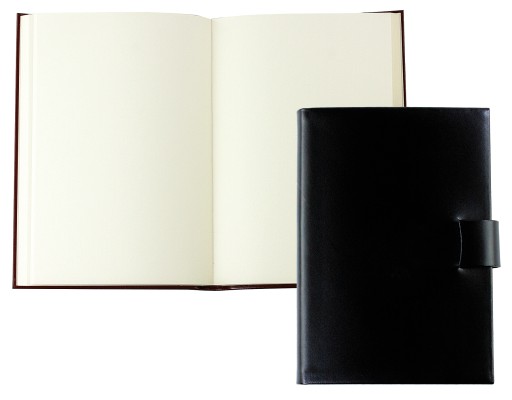 Notizbuch DIN A5 gebunden mit Verschlusslasche, CAMBRIDGE Top Grain Rindspaltleder schwarz