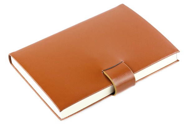 Notizbuch DIN A5 gebunden mit Verschlusslasche, CAMBRIDGE Top Grain Rindspaltleder hellbraun