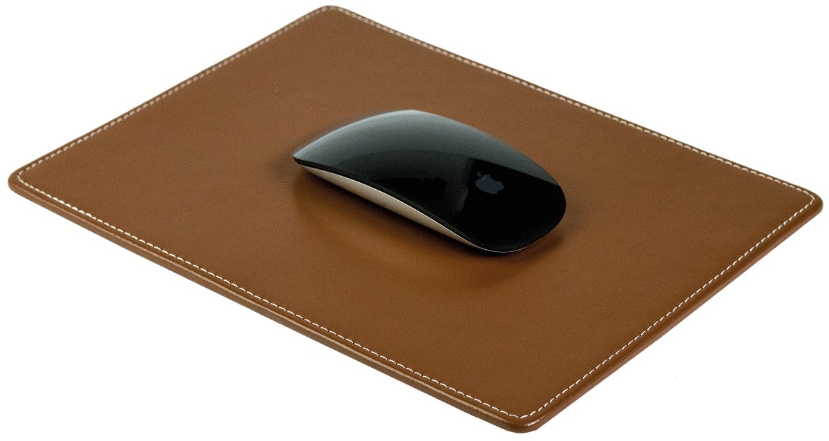 Mousepad CAMBRIDGE Top Grain Rindspaltleder mit heller Kontrastnaht hellbraun