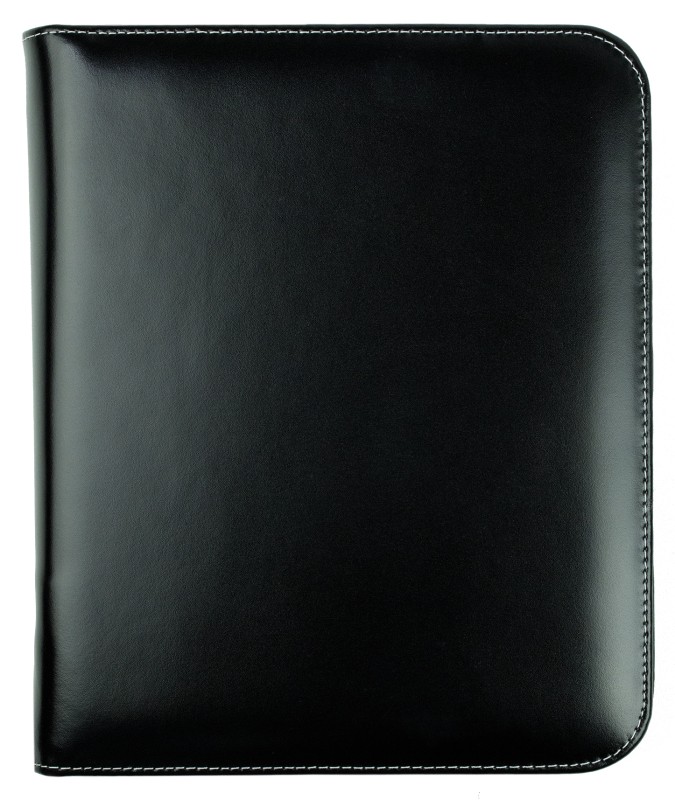 RV-Ringbuch DIN A5, incl. Memoblock, 4-Ring-25mm-Combimechanik CAMBRIDGE Top Grain Rindspaltleder mit heller Kontrastnaht schwarz