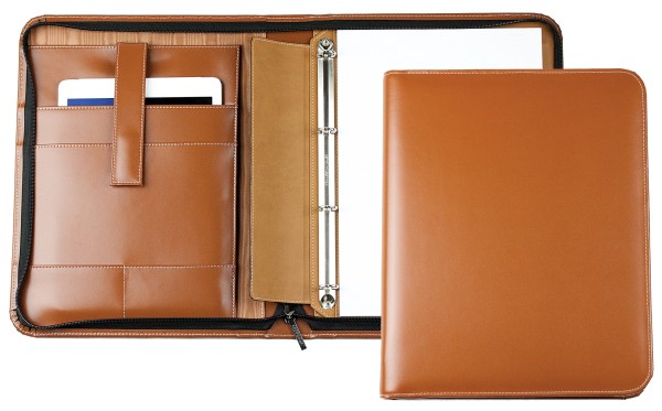 Manager-Ringbuch DIN A4 mit Tablet Computer Fach in CAMBRIDGE Top Grain Rindleder hellbraun