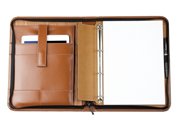 Manager-Ringbuch DIN A4 mit Tablet Computer Fach in CAMBRIDGE Top Grain Rindleder hellbraun