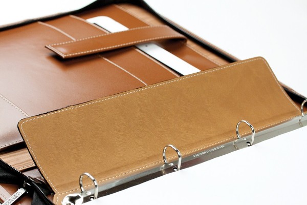 Manager-Ringbuch DIN A4 mit Tablet Computer Fach in CAMBRIDGE Top Grain Rindleder hellbraun