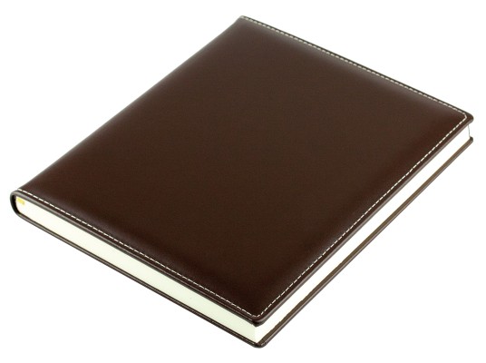 Gästebuch 20 x 24 cm, CAMBRIDGE Top Grain Rindspaltleder mit heller Kontrastnaht dunkelbraun