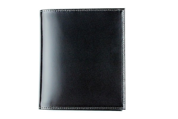 Visitenkartensammler mit 48 Klarsichthüllen CAMBRIDGE Top Grain Rindspaltleder mit heller Kontrastnaht schwarz