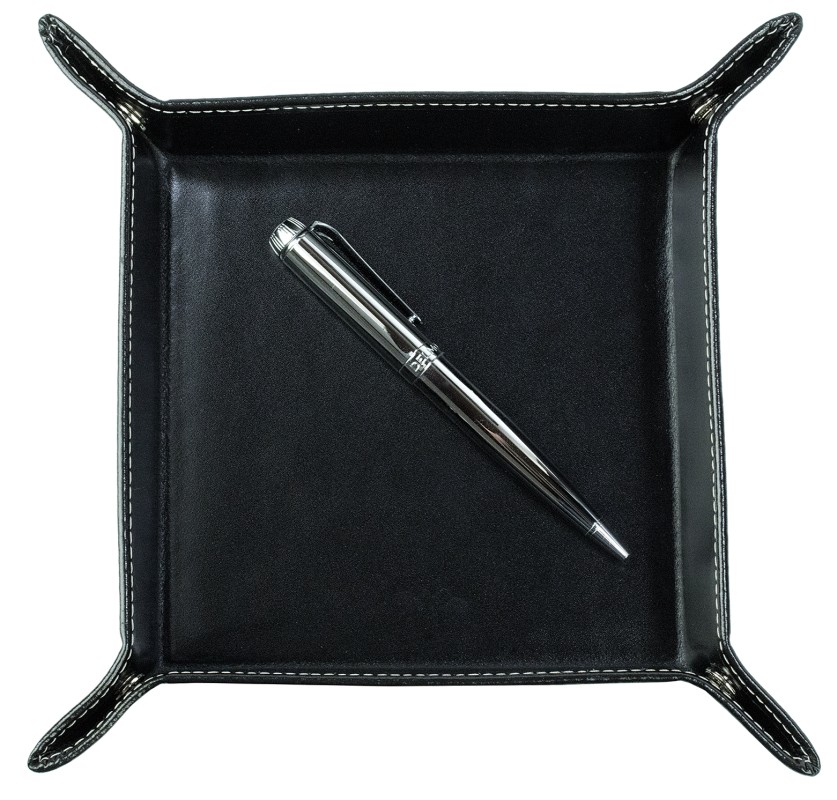 Taschenleerer / Utensilienschale CAMBRIDGE Top Grain Rindspaltleder mit heller Kontrastnaht schwarz