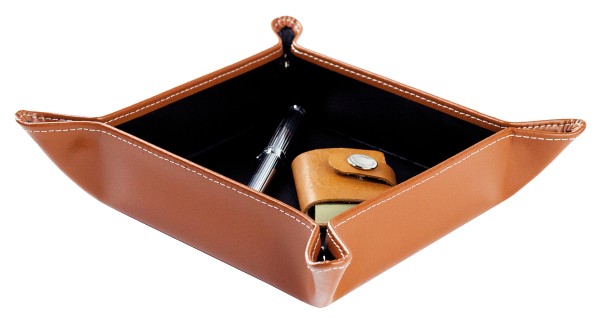 Taschenleerer / Utensilienschale CAMBRIDGE Top Grain Rindspaltleder mit heller Kontrastnaht hellbraun
