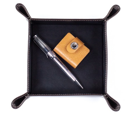 Taschenleerer / Utensilienschale CAMBRIDGE Top Grain Rindspaltleder mit heller Kontrastnaht dunkelbraun