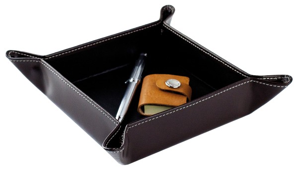 Taschenleerer / Utensilienschale CAMBRIDGE Top Grain Rindspaltleder mit heller Kontrastnaht dunkelbraun