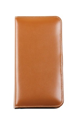 Federmappe mit Reißverschluß für 13 Schreibgeräte CAMBRIDGE Top Grain Rindspaltleder mit heller Kontrastnaht hellbraun