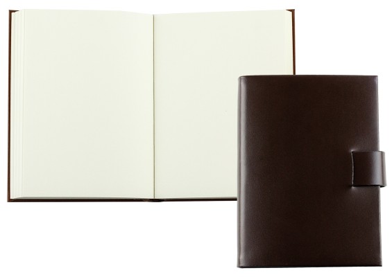 Notizbuch DIN A6 gebunden mit Verschlusslasche, CAMBRIDGE Top Grain Rindspaltleder dunkelbraun