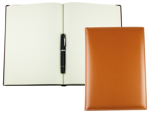 Skizzen / Notizbuch / Gästebuch DIN A4, CAMBRIDGE Top Grain Rindspaltleder mit heller Kontrastnaht hellbraun