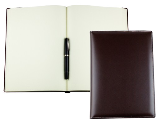 Skizzen / Notizbuch / Gästebuch DIN A4, CAMBRIDGE Top Grain Rindspaltleder mit heller Kontrastnaht dunkelbraun