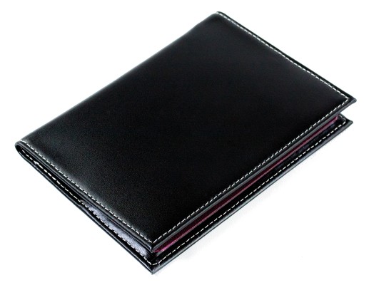 Reisepass / Impfausweis Etui CAMBRIDGE Top Grain Rindspaltleder mit heller Kontrastnaht schwarz
