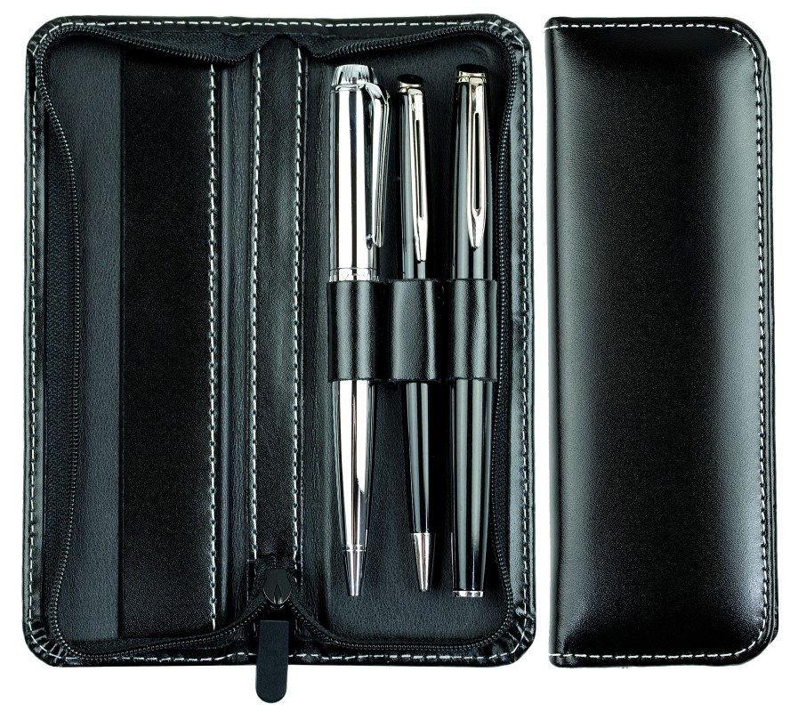 RV-Schreibgeräteetui TRIO - CAMBRIDGE Top Grain Leder - schwarz