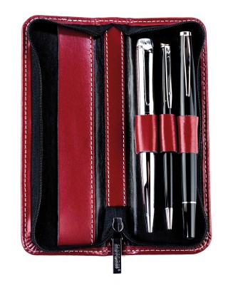 RV-Schreibgeräteetui TRIO - CAMBRIDGE Top Grain Leder - rot