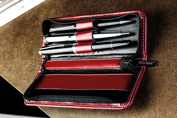 RV-Schreibgeräteetui TRIO - CAMBRIDGE Top Grain Leder - rot