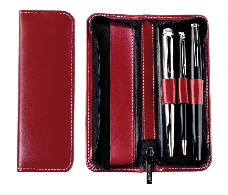 RV-Schreibgeräteetui TRIO - CAMBRIDGE Top Grain Leder - rot
