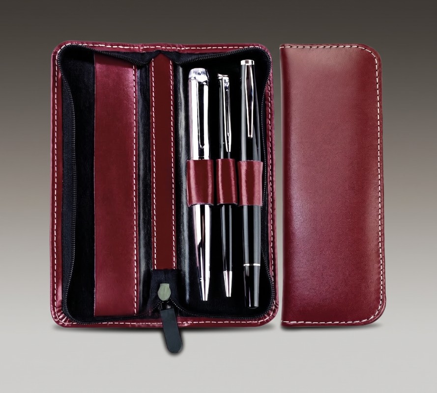 RV-Schreibgeräteetui TRIO - CAMBRIDGE Top Grain Leder - rot