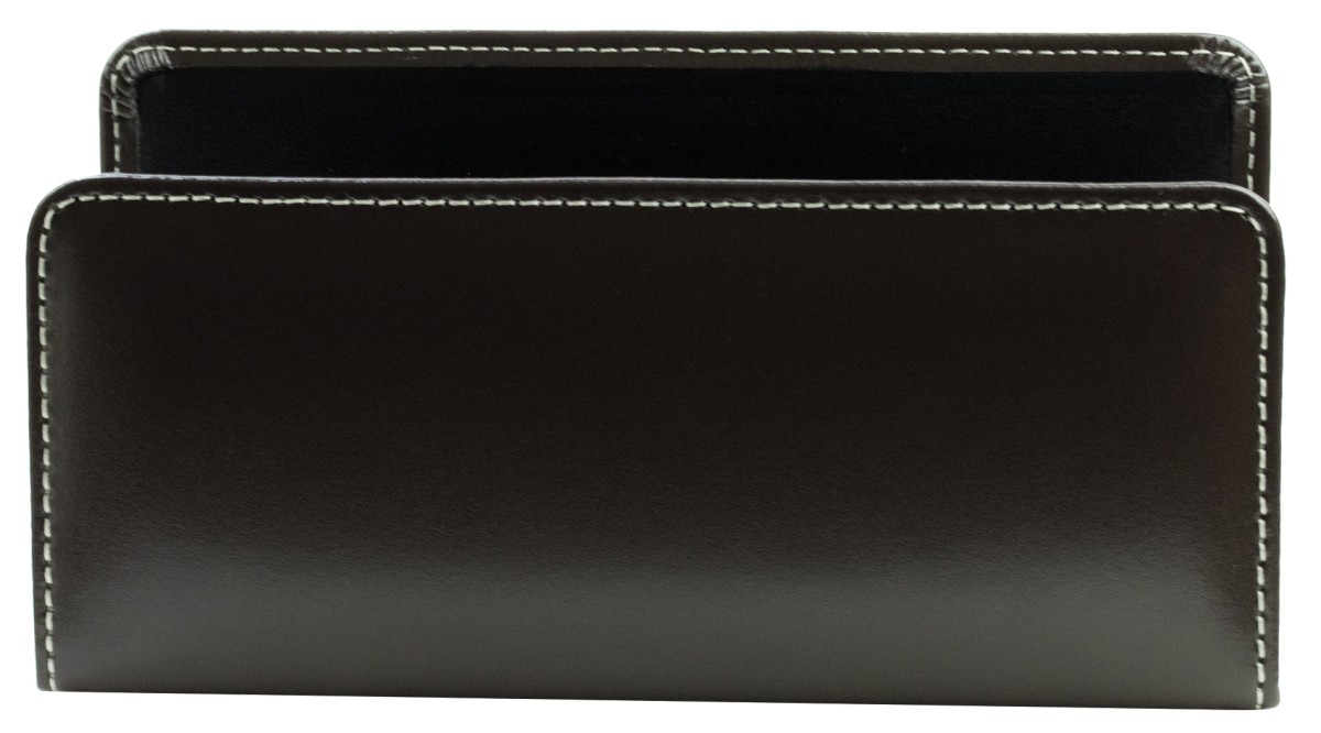 Briefständer CAMBRIDGE Top Grain Rindspaltleder mit heller Kontrastnaht dunkelbraun