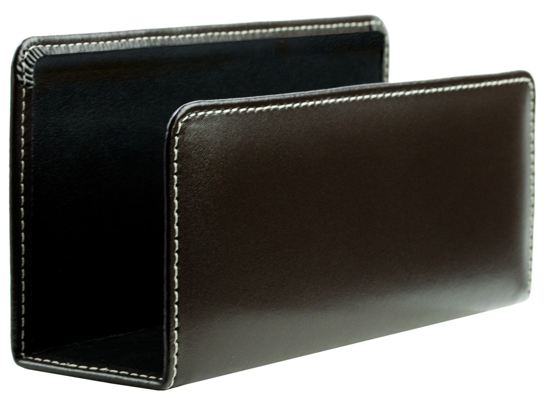 Briefständer CAMBRIDGE Top Grain Rindspaltleder mit heller Kontrastnaht dunkelbraun