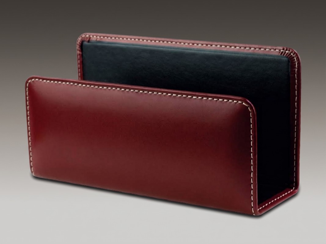 Briefständer CAMBRIDGE Top Grain Rindspaltleder mit heller Kontrastnaht rot