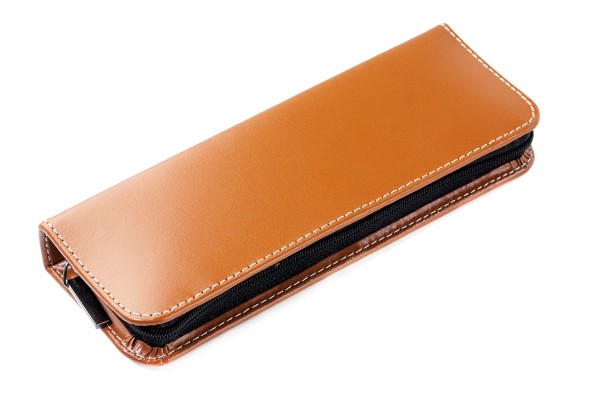 Lehrer Stifteetui mit Reißverschluss 10 + 2 - CAMBRIDGE Top Grain Leder - hellbraun