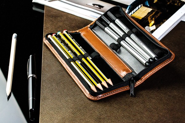 Lehrer Stifteetui mit Reißverschluss 10 + 2 - CAMBRIDGE Top Grain Leder - hellbraun