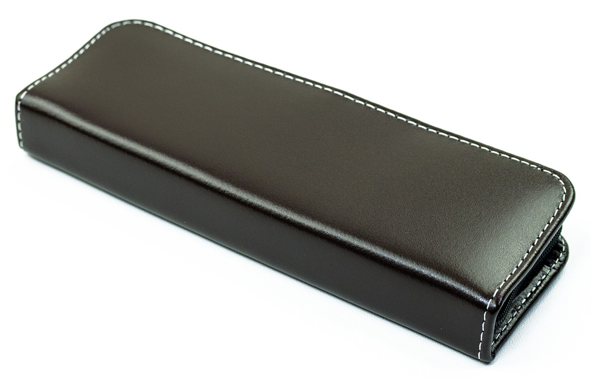 Lehrer Stifteetui mit Reißverschluss 10 + 2 - CAMBRIDGE Top Grain Leder - dunkelbraun