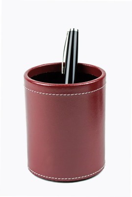 Stifteköcher rund CAMBRIDGE Top Grain Rindspaltleder mit heller Kontrastnaht rot Format ca. 7,5 x 9 cm hoch