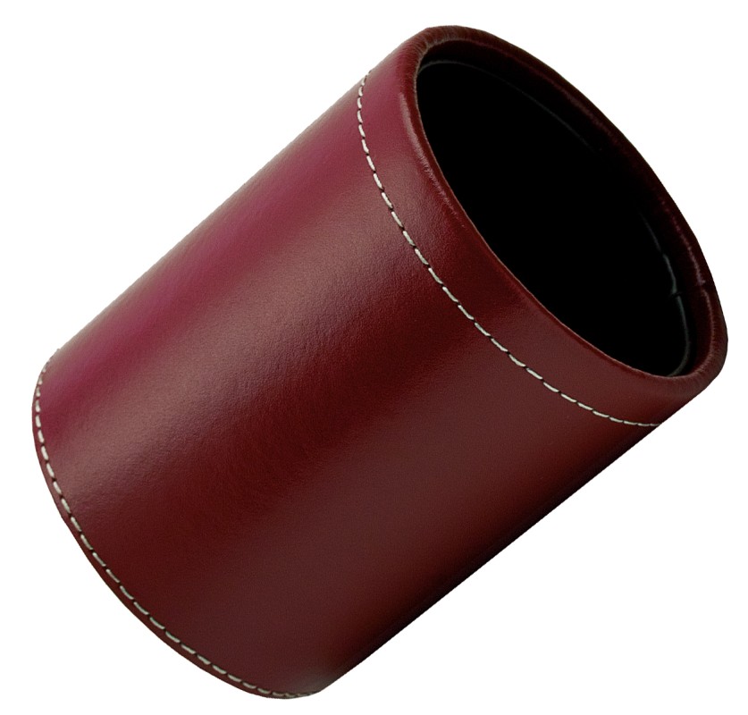 Stifteköcher rund CAMBRIDGE Top Grain Rindspaltleder mit heller Kontrastnaht rot Format ca. 7,5 x 9 cm hoch