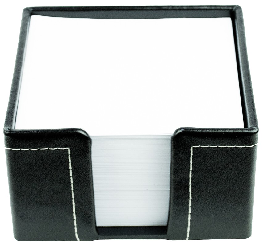 Zettelkasten mit 500 Blatt Papier CAMBRIDGE Top Grain Rindspaltleder mit heller Kontrastnaht schwarz
